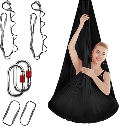 Yoga Hangmat Set - Aerial Yoga Swing - Kracht Opbouwen - Duurzaam Materiaal - 4M x 2.8M - Zwart
