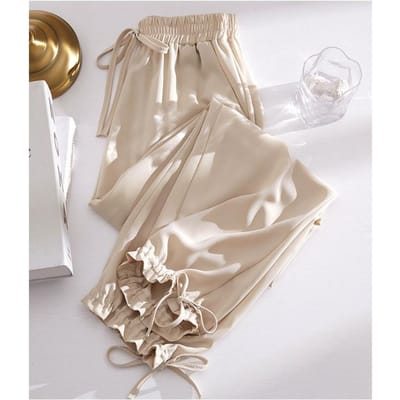 IJszijde joggingbroek voor dames in de zomer Dunne draperende losse hoge taille afslankende modieuze wijde pijpen Harun rechte casual broek 3XL beige