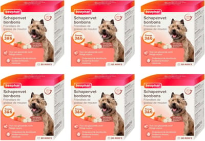 6x Beaphar Schapenvet Bonbons Mini met Zalm - Hondensnack - 245g