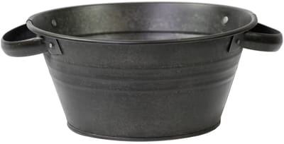 Mega Collections Plantenpot/bloempot - zink - zwart - rond - D26 x H12.5 cm