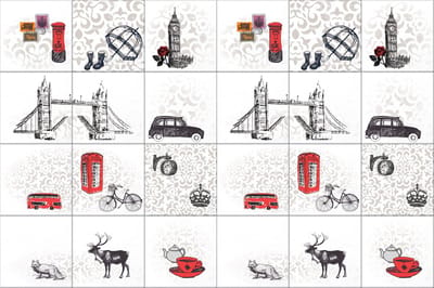 Walplus Londen Tegelsticker - Zwart/Wit/Rood - 15x15 cm - 24 stuks