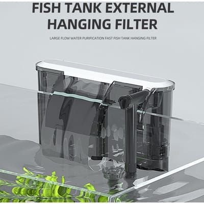 Aan de buitenkant hangend filter voor aquarium, olie verwijderende film, watervalcirculatie, zuurstofvoorziening, stil, energiezuinig black