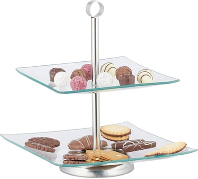 etagère 2 laags - vierkant - voor cupcakes - fruit - high tea - glas