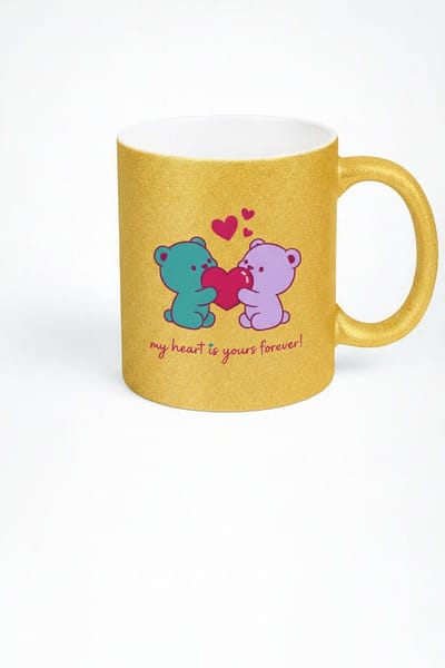 Gouden Glitter Mok met Lieve Beren & 'My Heart is Yours Forever!' - Romantisch Valentijn Cadeau Beker