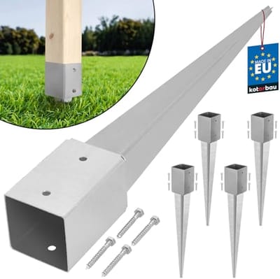 KOTARBAU® 4 stuks Paalhouder met Punt, Paalvoet, Verzinkt Staal, 75 cm, Zilver, 91 x 91 mm, Puntpaalhouder, Paalhouder voor Schutting, Tuinpalen Hout Inslag, Duurzaam