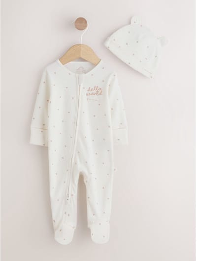 Next - Pasgeboren unisex - Baby pyjama en muts set - Wit