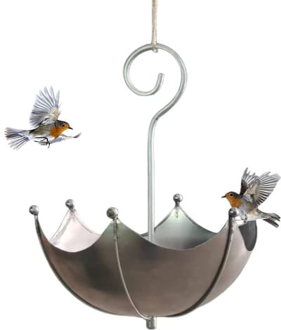 Dailygoods- Vogelvoederbak - Parapluvormige Vogeltrog - Hangend Ontwerp - Tuinvoederstation - Duurzaam Ijzer - 14 x 18 cm
