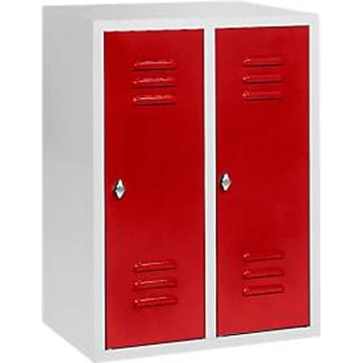 Halfhoge kledinglocker, 2 compartimenten, 300 mm, draaigrendelslot, lichtgrijs/vuurrood