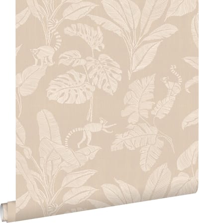 ESTAhome behang apen en jungle bladeren beige - 50 x 900 cm - 139858