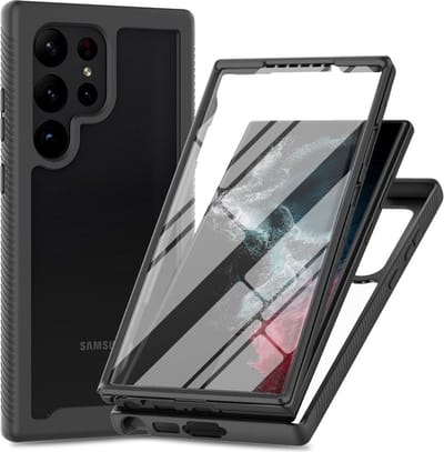 Hoesje met Ingebouwde Screenprotector Geschikt voor Samsung Galaxy S23 Ultra | Full Protect valbescherming | Schokbestendige Beschermhoes tegen Vallen | Shockproof | Doorzichtig / Zwart