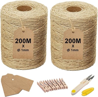 Jute touwset van 200 m - Sterk jute koord voor tuinieren, macramé, knutselen en decoratie