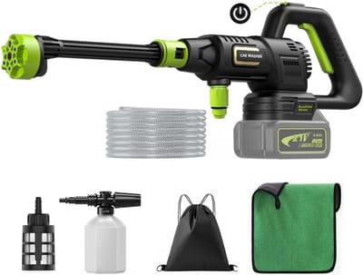 Hogedrukreiniger op Accu - Mobiele Hogedrukreiniger - Borstelloze Motor - 3 Standen - Accu Hogedrukreiniger met 6-in-1 Mondstuk - Draagbare Planten- & Autowasser - Elektrische Reiniger voor Tuin & Terras - Body Exclusief Accu