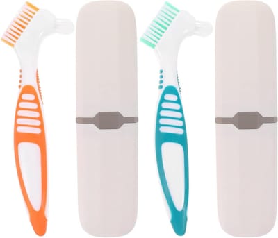 Reis Tandenborstelset - Opbergbekers - Mondhygiëne Onderweg - Dubbelzijdig Ontwerp - 16 cm Lengte - Oranje Groen