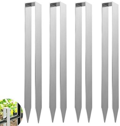 YAOBLUESEA Bodemankers voor rozenboogbevestiging, zilverkleurig, U-vormige grondankers, vloeranker, groei, 300 x 29 x 21 mm, voor rozenboog, grondankers van gelegeerd staal, haringen