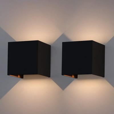 Klighten Led-wandlamp, 2 stuks, voor binnen, 7 W, voor buiten, op en neer instelbare lichtstraal, 3000 K, warmwit, buitenwandlamp, IP65 waterdicht, zwart