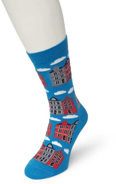 Bonnie Doon Dames Sokken met Huizen Print maat 36/42 Blauw - Thema Sokken - Huisjes - Cadeau Sokken - Word je Happy en vrolijk van - Zacht Katoen met Gladde Teennaad - Comfortabel - Perfect Cadeau - Blithe - BT991114.145