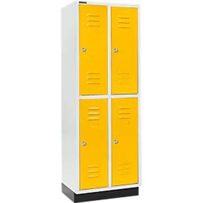 Schäfer Shop Select Kledinglocker, 2 x 2 compartimenten, 300 mm, met fitting, cilinderslot, Deur koolzaadgeel