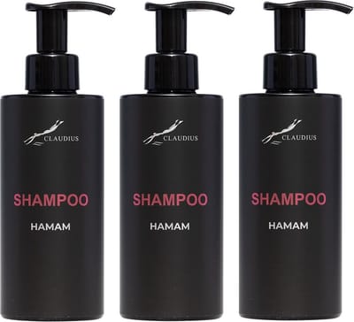 Shampoo Hamam 300 ml - met pomp - zwarte fles - set van 3 stuks - voordeelverpakking - haarverzorging
