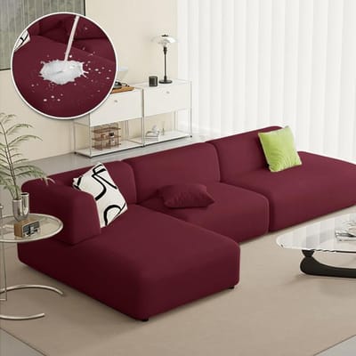 Housse de canapé imperméable, couleur unie, élastique, pour salon, décoration de la maison, fauteuil de canapé en forme de L, 1/2/3/4 places 4 Seater 235-300cm vin