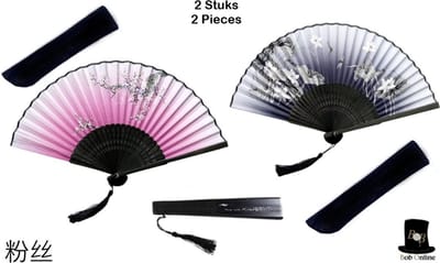 Bob Online – 2 Stuks – 1 x Grijze + 1 x Roze Bloemen Bamboehandwaaier - Bamboe Opvouwbare Handwaaier – Chinese Handwaaiers – Grey & Pink Bamboo Hand Fans – Houten Handwaaiers – Feest Decoratieve Handwaaiers – Cadeau Setje – Gift Set