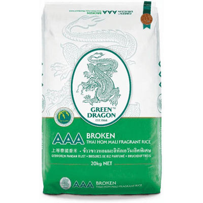 Green Dragon Gebroken Rijst in een handige grote verpakking van 20 kg voor professioneel gebruik - Perfecte kwaliteit.