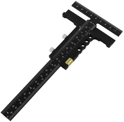 Afschrijfmeter Aluminiumlegering - Houtbewerkingsliniaal - Precisie Markeren - T-vormig Ontwerp - 229x100 mm - Zwart
