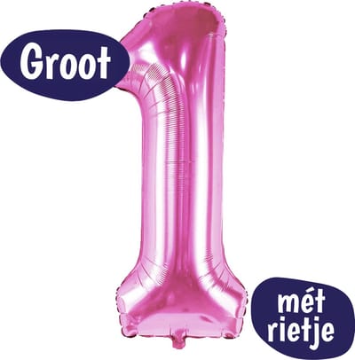 Cijfer Ballonnen - Ballon Cijfer 1 - 70cm Fuchsia Roze - Folie - Opblaas Cijfers - Verjaardag - 1 Jaar, 16 Jaar, 18 Jaar, 21 Jaar - Versiering