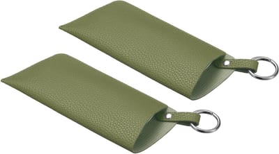 2 Stuks Zachte Lederen Brillenkoker met Riemclip - Draagbare Zonnebriletui voor Reizen en Outdoor Activiteiten in Bonengroen, Organizer voor Zonnebrillen en Eyewear