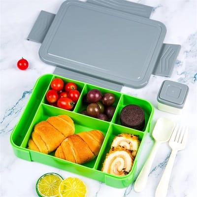 1330ML Lunchbox Volwassene Bento Boxen Voedselcontainers met 6 Vakken en Eetgerei Voor Snack Werk School Magnetron Verwarmen 5&1330ml&1 green