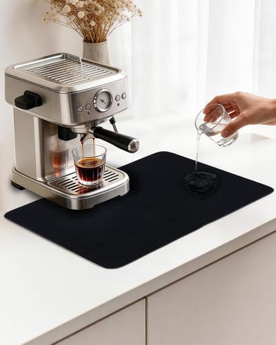Mat - Super Absorberende Diatoommat - Luxe Afdruipmat voor Keuken & Koffiebar - Antislip & Sneldrogend Koffiemat - 30x40cm Zwart