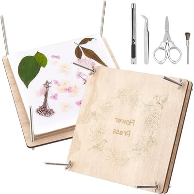 Houten Bloemenpers Set 24.6 x 24.6 cm, 8 Laags Persset voor Bloemen, Creatieve Knutselset voor Volwassenen en Tuinliefhebbers