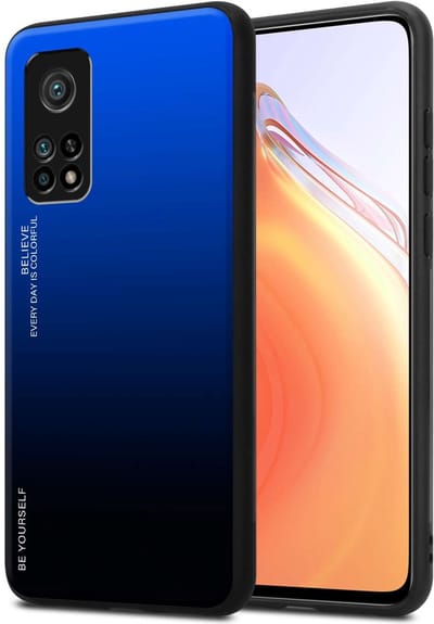 Cadorabo Hoesje geschikt voor Xiaomi Mi 10T / Mi 10T PRO in BLAUW - ZWART - Tweekleurige beschermhoes van TPU-silicone Case Cover en achterzijde van gehard glas
