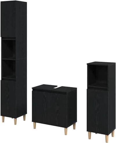 Badkamermeubelset - Kast Set - Badkamer Organizer - Modulair Ontwerp - 30 x 30 x 180 cm - Zwart Eiken