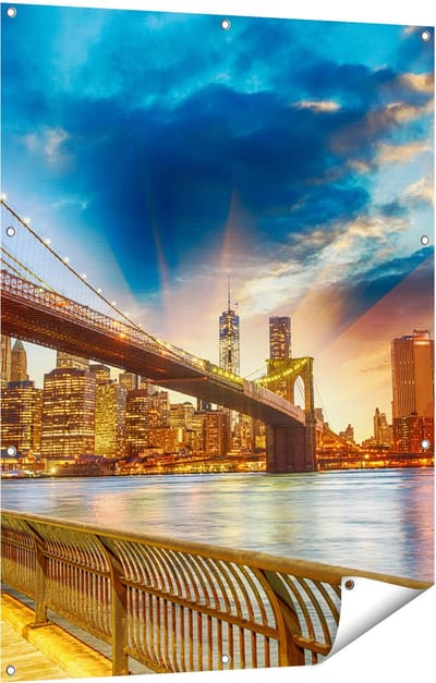 Gards Tuinposter New York Brooklyn Brug - 90x120 cm - Tuindoek - Tuindecoratie - Wanddecoratie buiten - Tuinschilderij