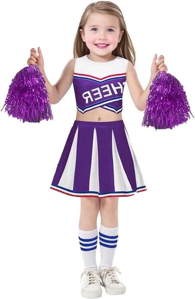 Meisjes Cheerleading Kostuums met Pompoms en Sokken, Halloween Kostuum voor Kinderen, School Musical Cheerleader Outfit, Leeftijd 4-12 Jaar, Perfect voor Feestjes en Evenementen