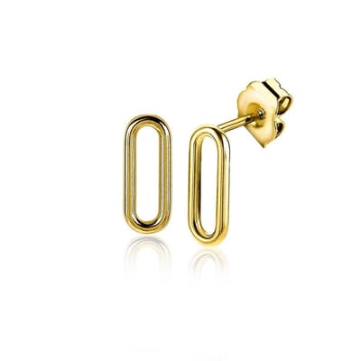 Zinzi zilveren oorstekers 14K geel verguld 14mm ovaal glad ZIO2210G