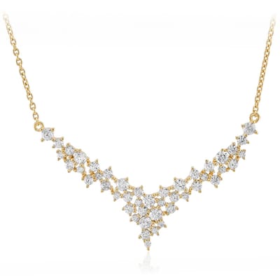 Cavill - Elegante Halsketting 18K Goud Verguld 925 Sterling Zilver - 45 Rondgeslepen Zirkonia 2,214 Ct - V-vormig Design - Stralende Zirkonen Ketting