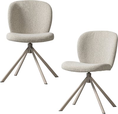 WOOOD Femke Eetkamerstoelen - Bouclé - Naturel - Set van 2