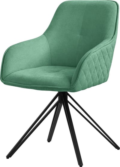 Draaibare eetkamerstoel in groen geweven stof met rugleuning en armleuningen ML design