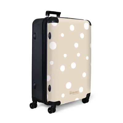 NoBoringSuitcases.com® - Koffer groot - Reiskoffer lichtgewicht - Beige achtergrond met witte stippen - Rolkoffer met 4 wielen - Grote trolley XL - 98 - 100 liter bagage