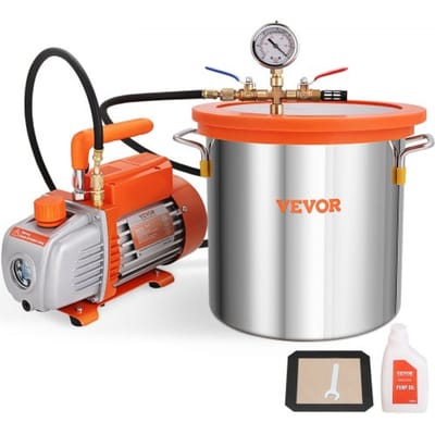 VEVOR vacuümpomp met 11L vacuümkamer 100L/min negatieve drukpomp 150W AC 220V/50Hz 1440RPM 5pa 250ml olie capaciteit HVAC vacuümapparatuur koeling vacuümpomp voor houtstabilisatie hars ontgassing