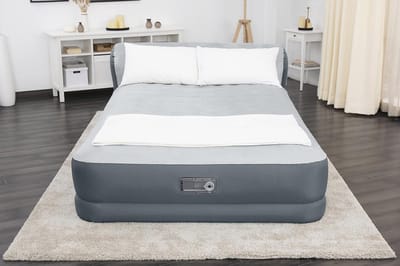 Luchtbed met Hoofdeinde | Comfortabel en Duurzaam | Verhoogd Luchtbed met Ingebouwde Pomp + USB-oplader (90x60"x29") Grijs