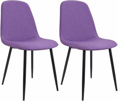 CLP Maryam Set van 2 eetkamerstoelen - klassiek - met rugleuning - zwart metalen frame - belastbaar tot 150 kg - Stof/purper