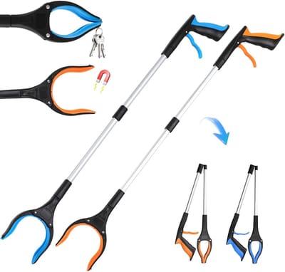 VHV - Grijper - Oppakstok voor ouderen - Afvalgrijper - Set van 2 - Opvouwbaar - 360 graden draaibaar - Magnetische haak - Voor senioren - Blauw/Oranje