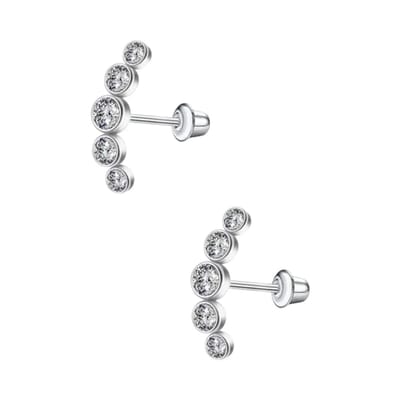 Aramat Jewels | Oorbellen | Stalen Kinder Oorbellen Bar - 5 Zirkonia Steentjes - Schroefsluiting - 14x5mm | | | |5mm | Staal | Kinderen, Volwassenen | Verkleurd niet