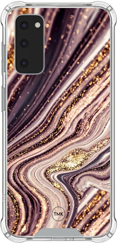 Shockproof hoesje geschikt voor Samsung Galaxy S20 FE - Golden pink marble - Schokbestendig - Verhoogde randen - TPU case - Extra Sterke Back Cover - Marmer - Transparant, Roze, Goud