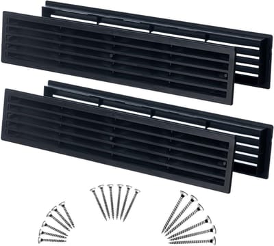 Ventilatieroosters Deuren - Luchtroosters Kunststof - Luchtcirculatie Verbeteren - Dubbelzijdig Ontwerp - 450 x 92 mm - Zwart