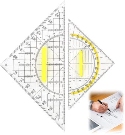Set van 2 professionele geometrische hoeken, 20 cm en 14 cm, met antislip handgreep, flexibele driehoekige liniaal voor technisch tekenen, modelbouw, cartografie en school