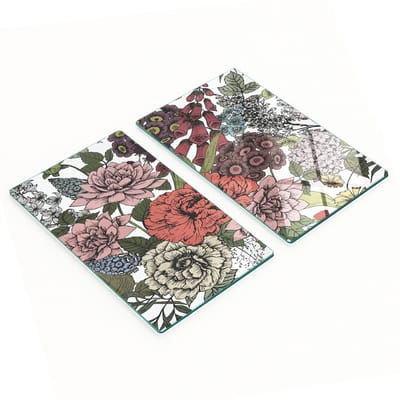 Glazen serveerplanken voor in de keuken met vintage bloemenmotief, 2x30x52 cm