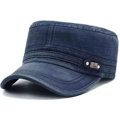 Wassen Denim Platte Top Militaire Pet Voor Mannen, Vintage Verweerd Zon Hoed, Outdoor Casual Baseballpet Voor Alle Seizoenen 56 58 blue